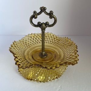 Anchor Hocking Amber Glass Two-Tier Serving Stand